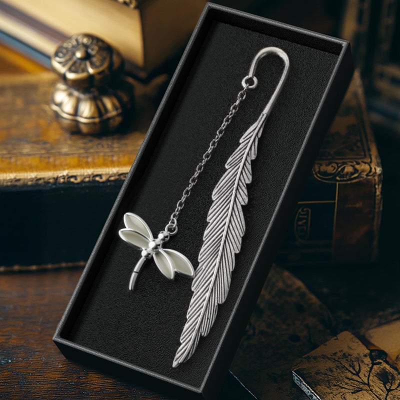 Cacukap Feather Dragonfly Bookmark - Glow in The Dark Fantasy Bookmark Gifts for Women & Men, Cool Bookmarks for Book Lovers (Silver Dragonfly) - Image 4